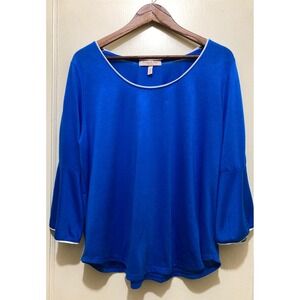 Harlow Rose Women Top 2X Blue Bell Sleeve Criss-Cross Lace Trim Stretch Boho Y2K